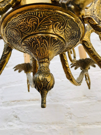 Stately LARGE Antique Bronze Candle Chandelier