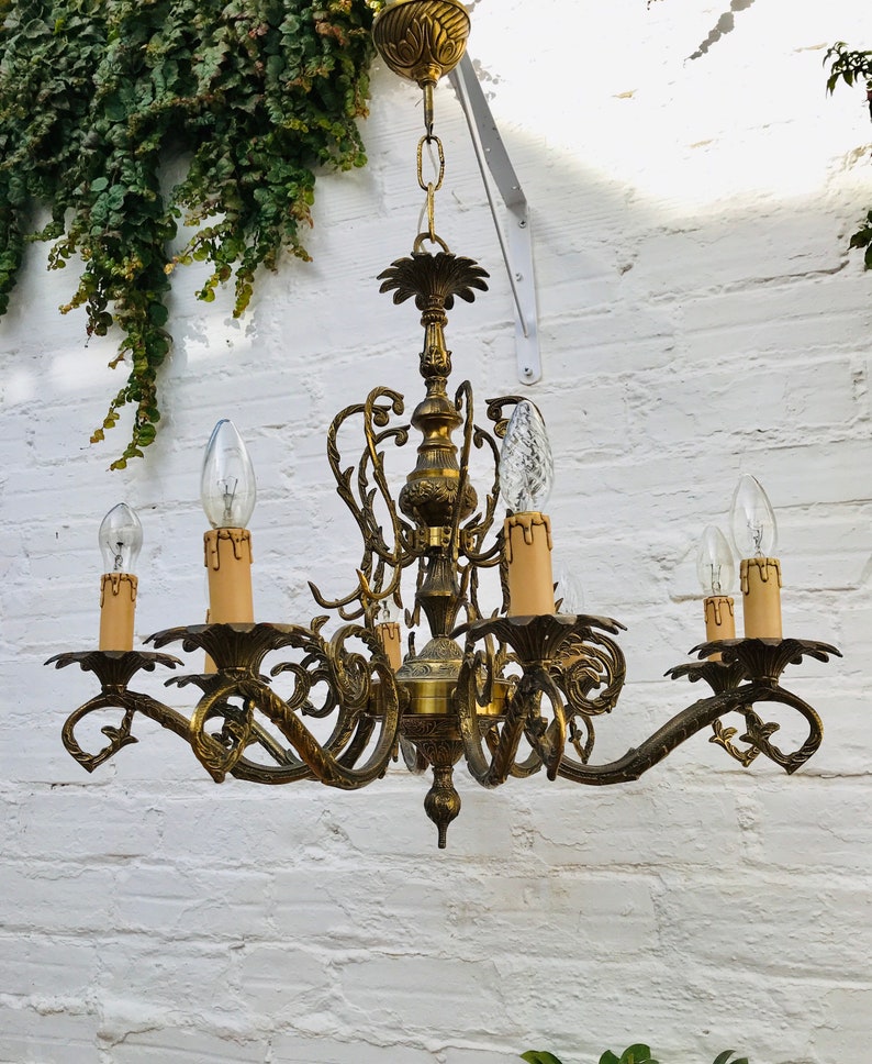 Stately LARGE Antique Bronze Candle Chandelier
