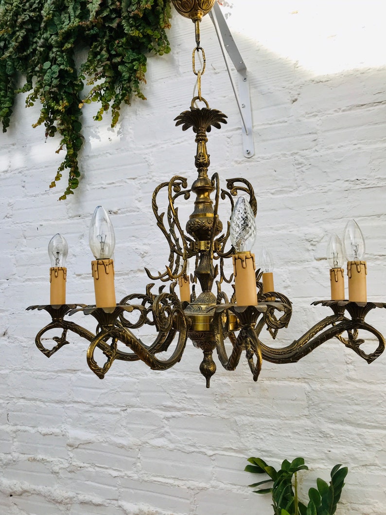 Stately LARGE Antique Bronze Candle Chandelier