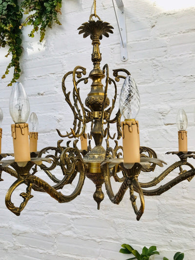 Stately LARGE Antique Bronze Candle Chandelier