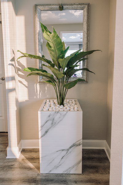 Luxury Marble Planter with Decorative White Pebbles
